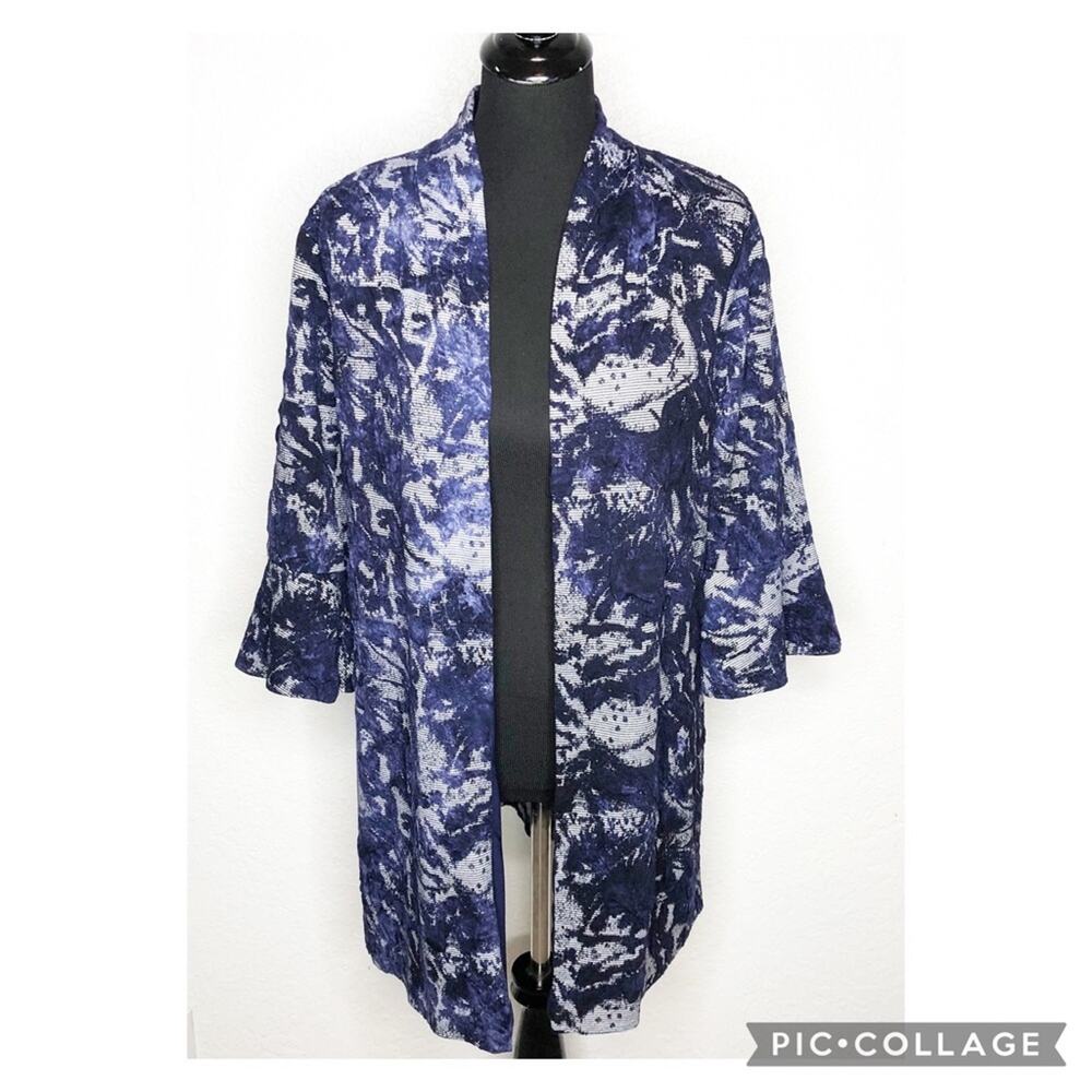 Frank Lyman Design navy blue white floral open front cardigan jacket size 10